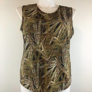 Dress Barn Top Sleeveless Size 14/16 Polyester Tropical Leave Print
